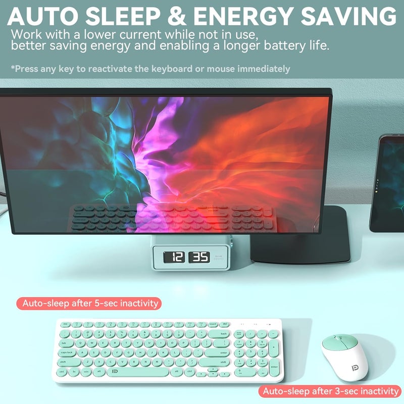 FD Wireless Keyboard and Mouse Combo - 2.4GHz USB Cordless, Cute Round Keys, Quiet and Slim Set for Laptop, Computer, TV, and Mac - Mint Green & White - Image 3